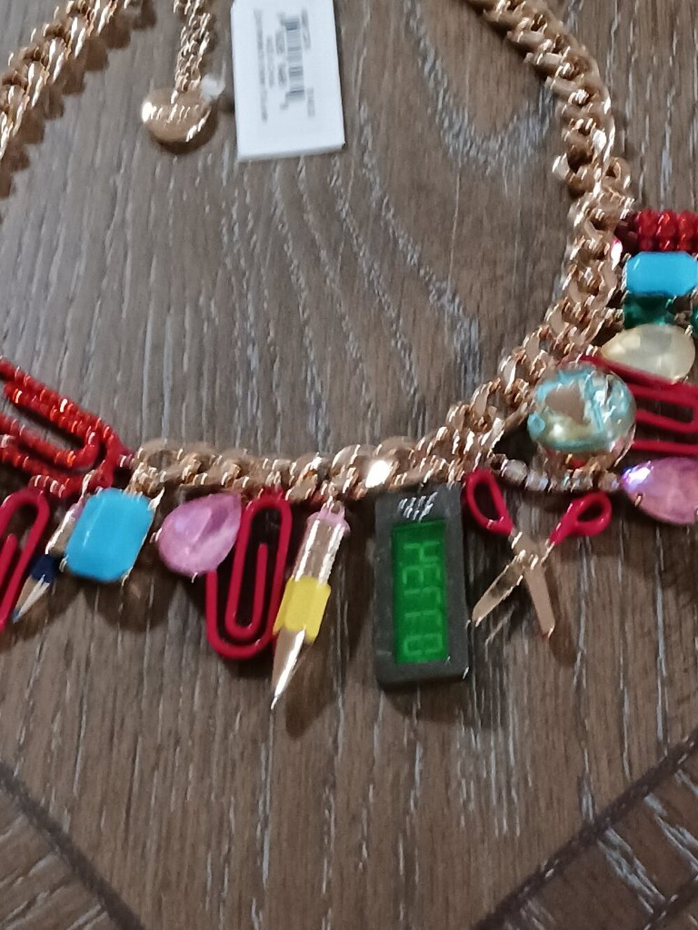 NWT - Betsey Johnson Back 2 School Necklace with Gems & Fun School Charms NWT - Picture 3 of 5